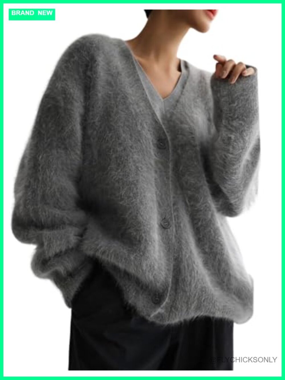 Fuzzy Button Down Cardigan Sweater Loose Fit Long Sleeve Knit Top